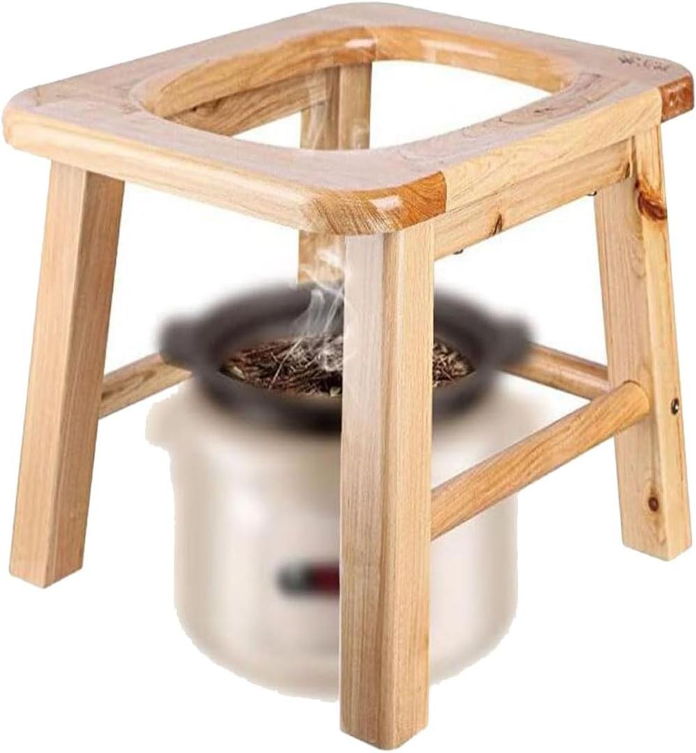 Wooden Steam Seat with Four Legs,Three-Dimensional Toilet,Yoni Steamer Chair,Bedside Commode Seat,Bathroom Anti-Skid Shower Stool,Steaming Chair V Steam at Hom Eattachment 15.7"H (No Steamer), Large