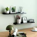 Long Floating Shelves for Wall Decor, Long Wall Mounted Storage Shelf for Bedroom, Living Room, Bathroom, Kitchen, Nursery, Display Picture Ledge Shelf with Lip Set of 2-24 Inches, Black