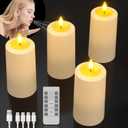 SoulBay Flameless Candles That Blow Out, 4 Pack USB Rechargeable Magic LED Pillar Candles with Remote Timer for Indoor Table Home Lantern Party Halloween Christmas Birthday Decoration