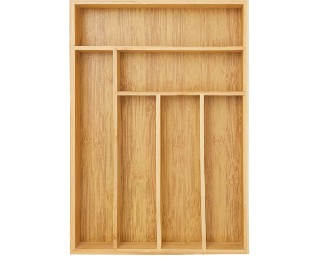 Juvale Silverware Organizer Tray - Brown Bamboo, 6-Slot, 14.5 x 10.25 x 1.75 in - Utensil Drawer Organizer & Cutlery Tray for Kitchen & Desk Use slide