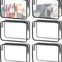 6 Pieces Clear Cosmetics Bag Bulk, TSA Approved Toiletry Bag for Travel, PVC Zippered Clear Pouch Cosmetic Makeup Bag Waterproof Vinyl Plastic Organizer Case for Vacation Bathroom (Large)