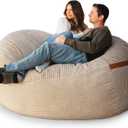 Big Joe Fuf 7Ft Giant Foam Bean Bag Chair, Oversized Couch with Removable Cover for Kids, Teens, Adults, Vanilla Latte Corded Plush, 7 Foot