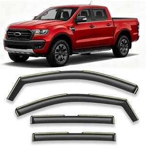 in-Channel Window Visors Vent Deflectors Sun Shade Rian Guard for Ford Ranger SuperCrew Cab 2024 2025 2026 Smoke Tinted
