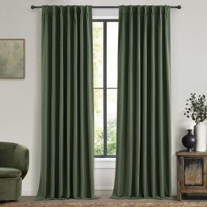 Extra Long Curtain Panels 96 Inches Long Window Curtains & Drapes for Living Room 2 Panels Set Organic Basics Backout Curtains Linen Pinch Pleated for Traverse Rods Dark Academia Olive Green (Loden)