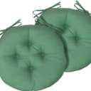 Outdoor Round Bistro Chair Cushions, 15 inch Circular Seat Cushions with Ties for Dining Chairs, Set of 2, Deep Green