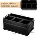 PTSTING Silverware Caddy Black Wood Silverware Holder Paper Plate Dispenser Utensil Caddy Cutlery Flatware Organizer Box for Spoons Forks Plates Napkins