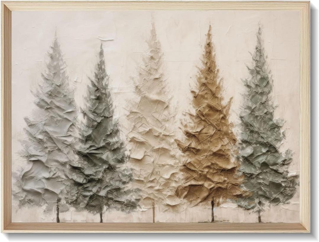 FAEKSUR Framed Christmas Wall Art Decor, Winter Watercolor Pine Trees Landscape Wall Art for Living Room, Rustic Xmas Forest Wall Art Prints for Bedroom, Bathroom, Kitchen, Farmhouse, Office, 12x16