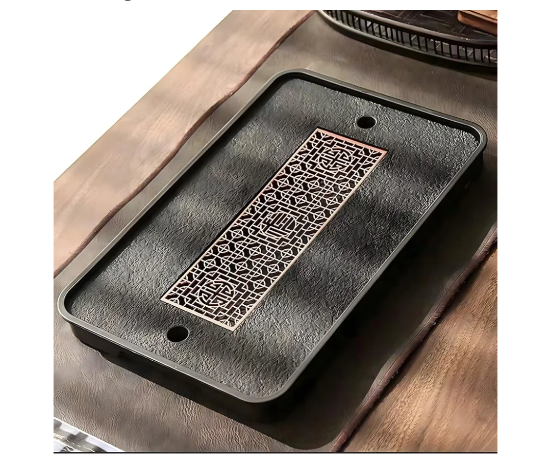 Motanber Tea Tray, Chinese Kungfu Tea Serving Tray, Vintage Tea Set, Teatray Gongfu, Water Storage Teas Table, 17 * 10 inch Serving Tray with Drain, Store Water for Coffee Table, Living Room, Office