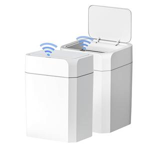 ELPHECO 2 Pack 3.5 Gallon Bathroom Trash Can with Lid Motion Sensor Slim Garbage Can Bathroom Decor Waterproof Smart Small Trash Bin for Kitchen, Office, Bedroom, Living Room, Toilet, White