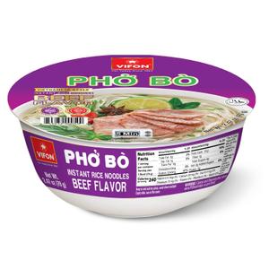 Vifon Beef Flavor Instant Rice Noodles Bowl (Pho Bo) 2.4 Oz, 12-Bowls, BB 11/26