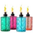 4 Pack Glass Table Top Torches Tesrago, Citronella Torches for Outside, with Wick and Cap, Refillable Flame Light Torch, Decorative Tabletop Lantern for Yard, Patio,Deck,Garden,Outdoor Party,Landscape
