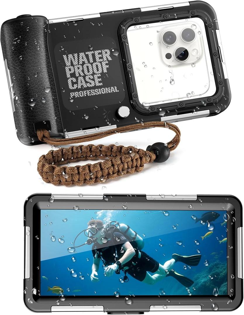 Diving Waterproof Phone Case, 2025 Professional Diving Outdoor Swimming Snorkeling Surfing Underwater Photo Video Housing for iPhone 16 Pro Max/16 Pro etc. Smartphones (Black) (2TH GEN-LEFT)