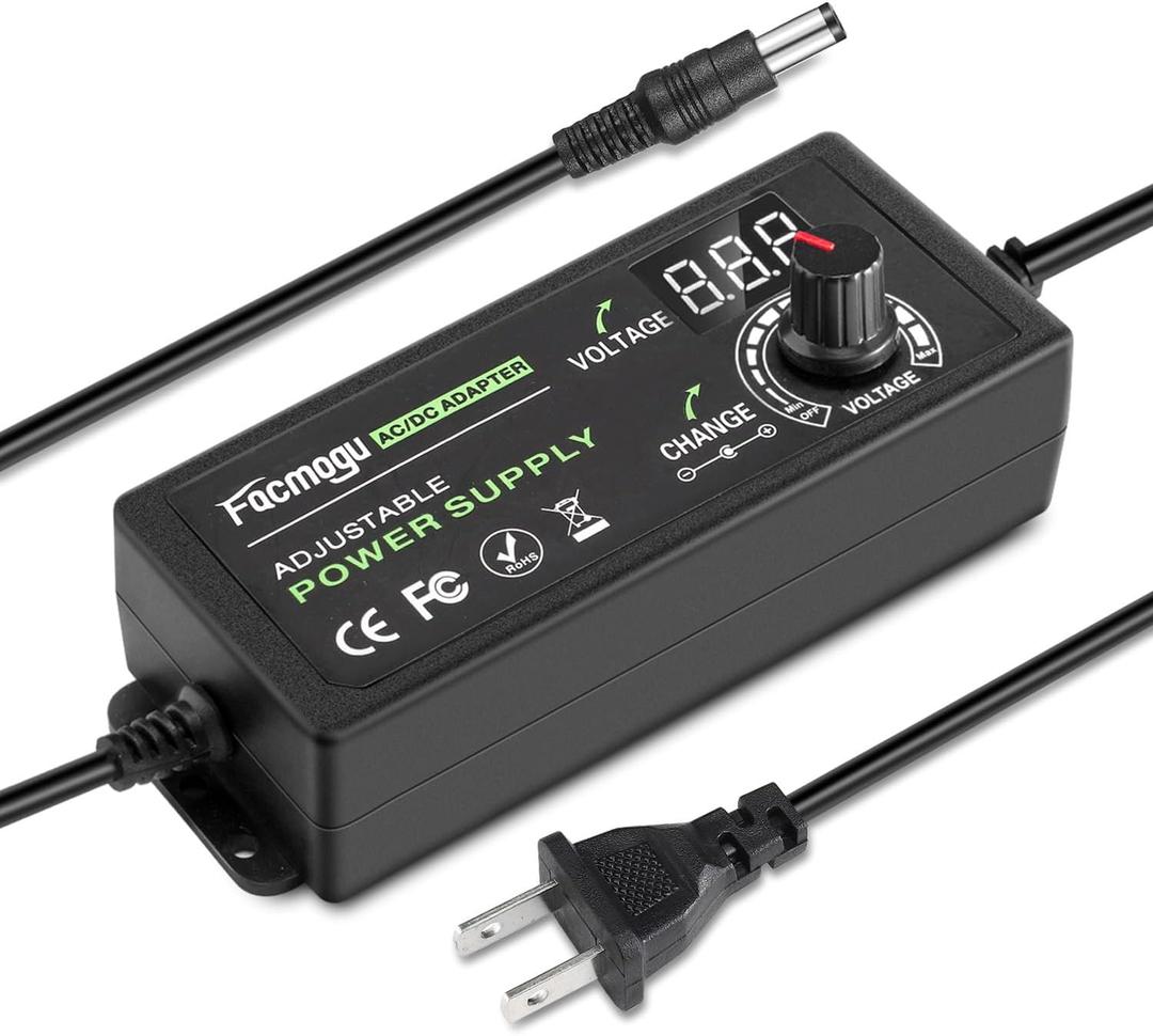Facmogu 9V-24V 3A 72W Adjustable Power Adapter with LED Display, Multi-Voltage 100V-240V AC to DC 9V 12V 15V 16V 18V 19V 20V Universal AC/DC Variable Power Supply, Various Voltage AC to DC Converter
