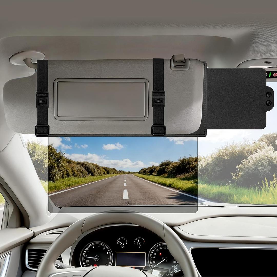 Veharvim Sun Visor Extender for Car (Polarized, UV400, PC Lens, Side Sunshade, Straps&Adjusters), Car Visor Extender Sun Blocker, Visor Extender Attachment, Anti-Glare for Safe Driving(Driver Side)