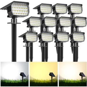 Kipeini Solar Spot Lights Outdoor 12 Pack, [52 LED/ 6 Color Lighting] Solar Lights Outdoor Waterproof IP65 Dusk to Dawn Solar Powered Landscape Spotlights for Outside Yard Garden Pathway Lawn