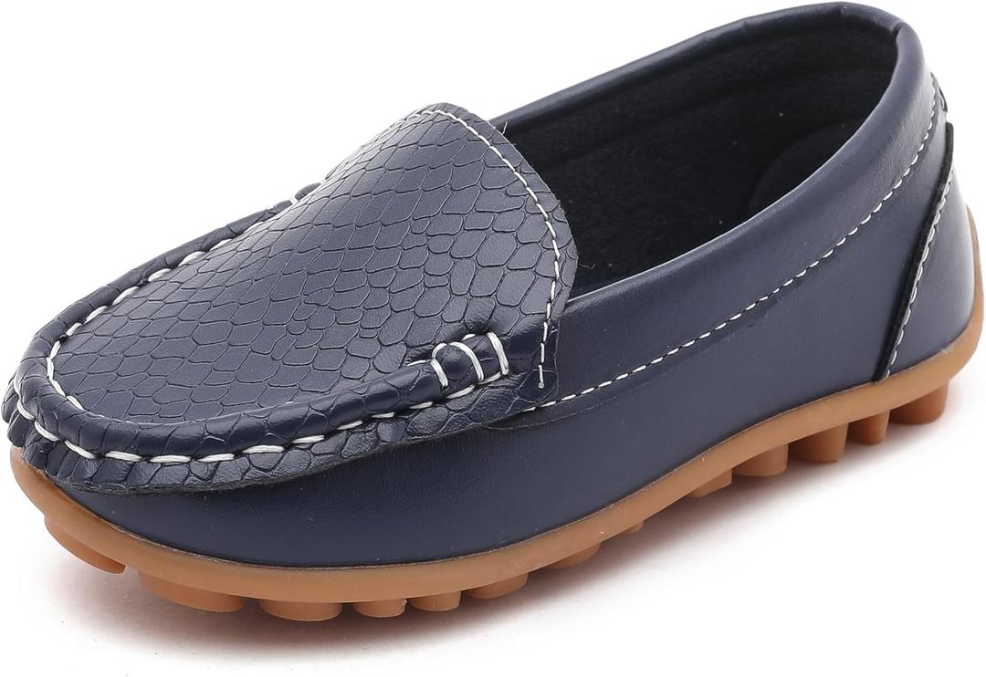 LONSOEN Toddler/ Little Kid Boys Girls Soft Synthetic Leather Loafer Slip-On Boat-Dress Shoes/ Sneakers Size 1 Little Kid, Gray