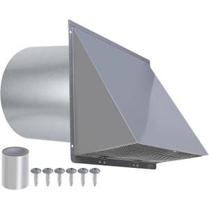 8 inch Hooded Wall Vent with Screen and Damper,Wall Vent Cover Exhaust Vent Outdoor Wall Cap Exterior Air Vent Cover for Kitchen Range Hood HVAC Duct Dryer Ventilation,Galvanized Steel,Gray