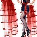 Steampunk Tie on Bustle Skirt Victorian Belt Lace Tutu Underskirt Bustle Halloween Costume Accessory for Women (about 105 cm, Red)