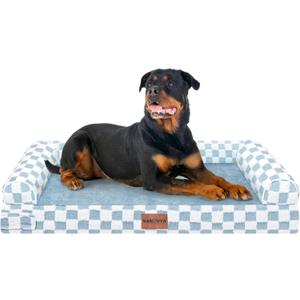 Large Dog Bed Orthopedic Washable: Beds Bolster XXL Bed Big XLarge Dogs Egg Crate Foam Sofa Couch Waterproof Removable Cover - Blue Grid (44.0"L x 34.0"W x 6.5"Th)