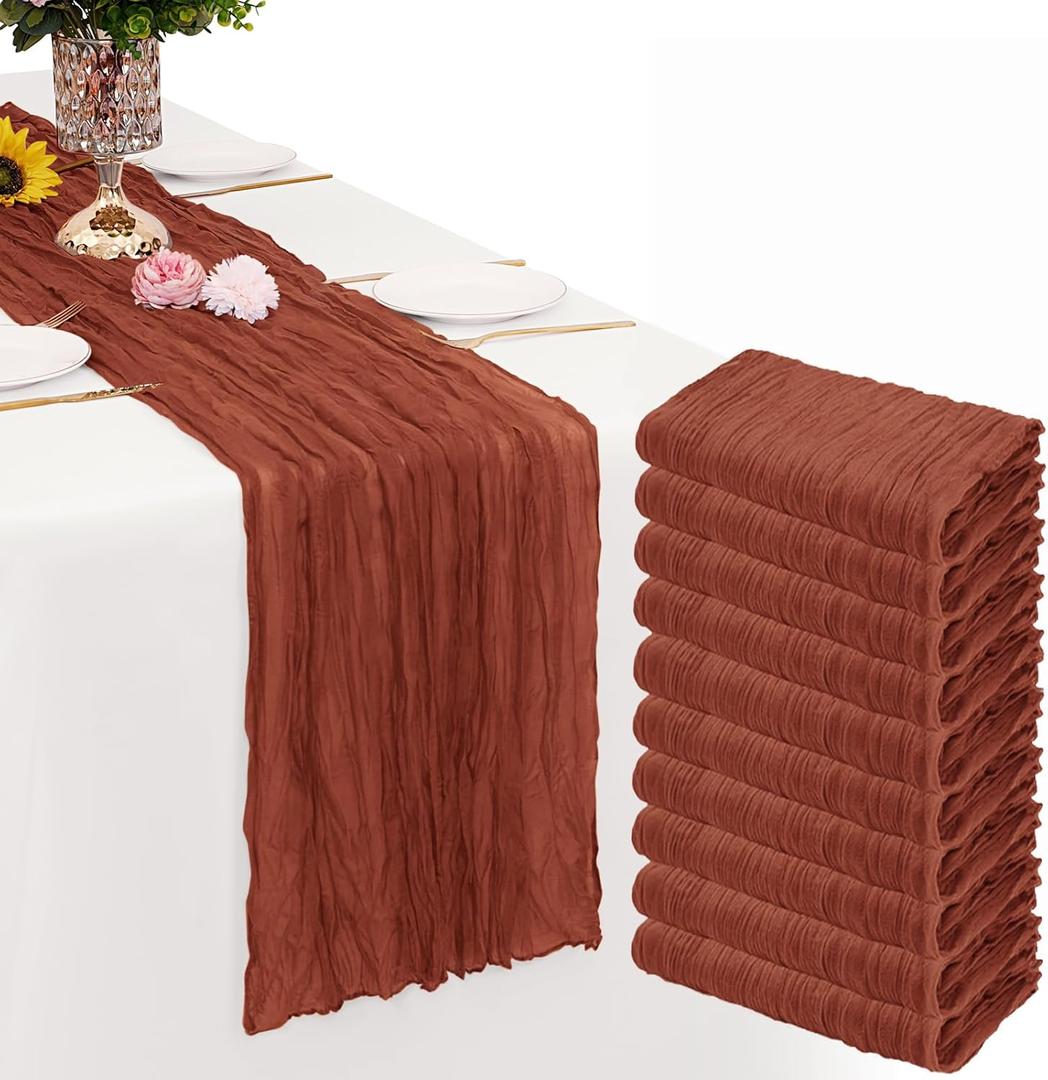 10 Pack Terracotta Cheesecloth Table Runner Gauze Rustic Sheer 35 x 70 inch Terracotta Cheese Cloth Table Runners for Wedding Party Bridal Shower Decor