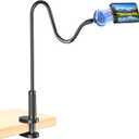 Gooseneck Phone Holder for Bed, Magnetic Cell Phone Stand for iPhone 16 15 14 13 12 Pro Max Plus Mini, Flexible Long Arm Mount 360 Adjustable for Desk Bedside Filming (Black)