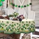 Yighty St Patricks Day Tablecloth, Green Oval Tablecloth 54x72 Inch, Polyester Waterproof Tablecloth, Shamrock Gold Coins St. Patrick's Day Holiday Kitchen Table Decoration for Dinner, Party (Four Leaf Clover)
