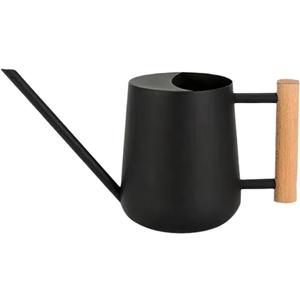 Indoor Watering Can with Long Spout, 34oz Capacity, Black Metal with Wood Handle (Black-Z1)