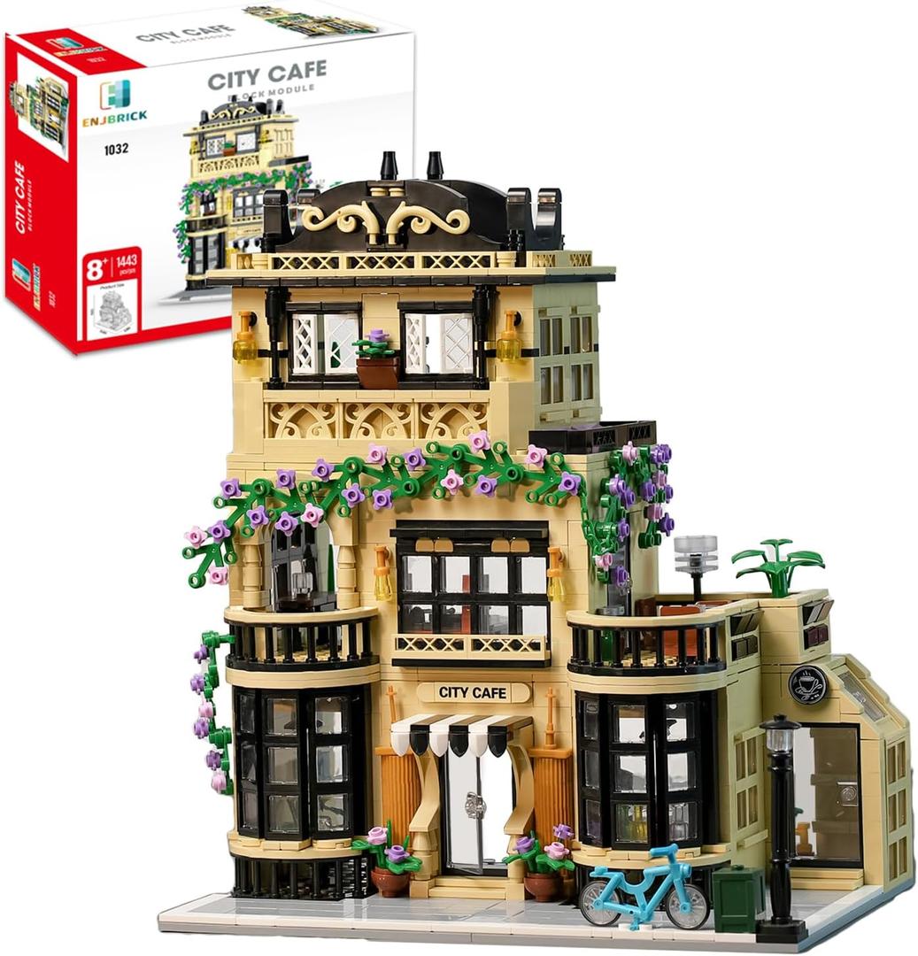 ENJBRICK Flowers City Coffee Shop Building Set for Adutls,Architecture Building House Kit for Boys and Girls 8-14 Years, 1443 pcs