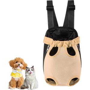 Dog Carrier Backpack, Adjustable Puppy Front Carrier Backpack, Ventilated Dog Chest Carrier for Hiking Camping Travel, Sling Bag for Small Medium Dog Cat Rabbit Puppies, Suit 13-15 lbs (Beige, XL)
