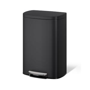 Garvee 13 gal / 50 L Metal Kitchen Trash Can with Lid, Large Rustproof Garbage Can for Kitchen, Step-on Trash Bin with Inner Bucket, Rear Handle, Soft Close Lid, Black