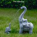 RM ROOMERS Elephant Garden Decor, 2 PCS Elephant Sculptures for Outdoor Resin Solar Elephant Statues Watering, Elephant Decor for Yard, Animal Statues for Patio, Birthday Gifts for Women (Grey and Black)