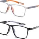 Reading Glasses Men 2 Pairs Sports Style Comfortable and Flexible Blue Light Blocking Readers for Men (Black & Grey)