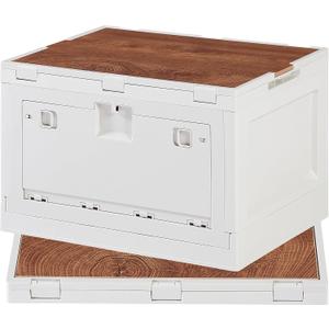 VECELO Collapsible Storage Bins with Lids, 55 Qt Large Foldable Plastic Box with Handles, Foldable Folding Camping Box with 2 Side Doors, Portable Storage Box for Camping, Outdoor/indoor, Beige