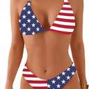 swimall Women's Triangle Bikini Set Cheeky High Cut Sexy Two Piece Swimsuit Cute Halter Bathing Suit (American Flag, Small)