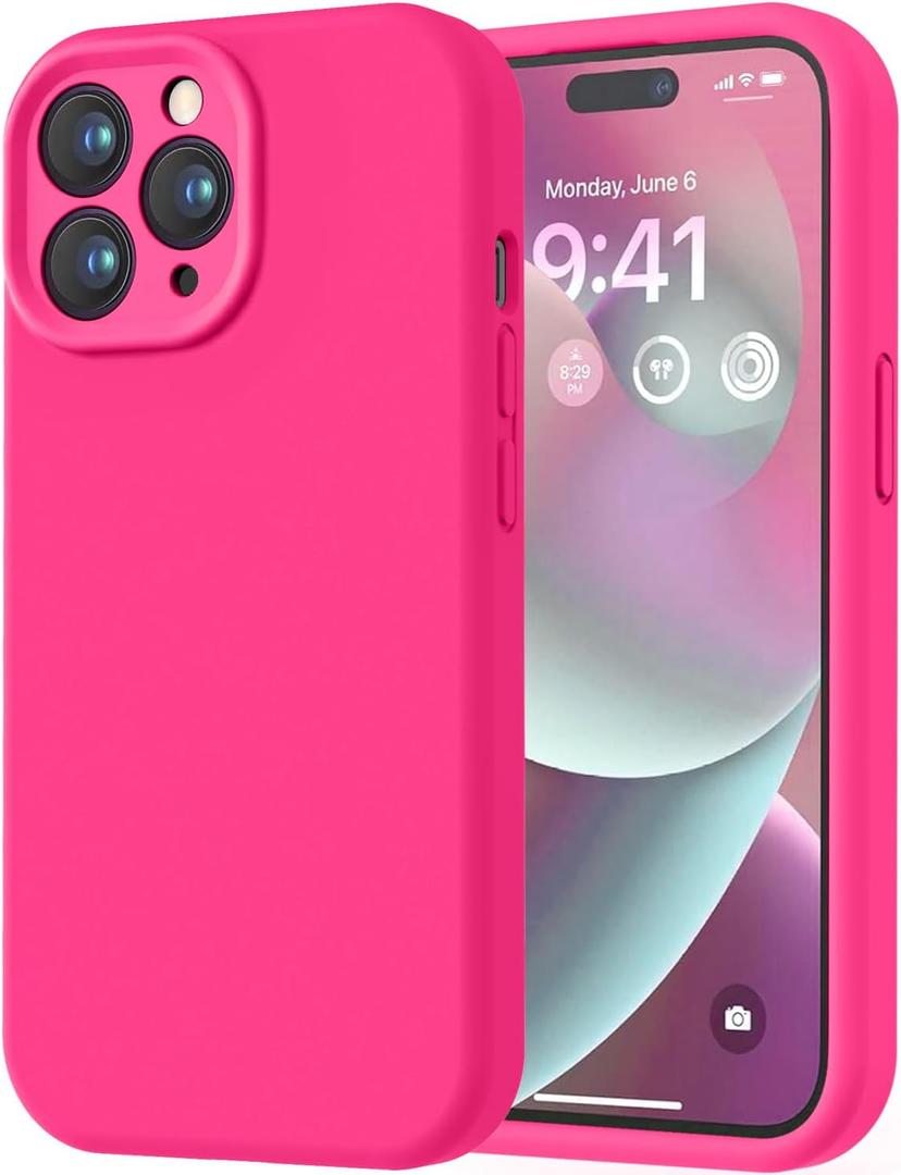 LOVE 3000 Designed for iPhone 14 Pro Case, Premium Silicone with [Soft Anti-Scratch Microfiber Lining] Shockproof Protective Phone Case for Men Women Girls 6.1", Hot Pink