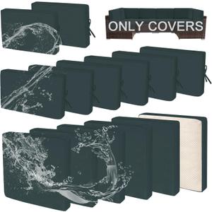 14 PCs Patio Cushion Covers for 7 PCs Outdoor Furniture Sectional Seating Sets Water Resistant Plus 2 Throw Pillows (Gray, 24.8(L)*24.8(W)*3.14(T) inches) (Grey)
