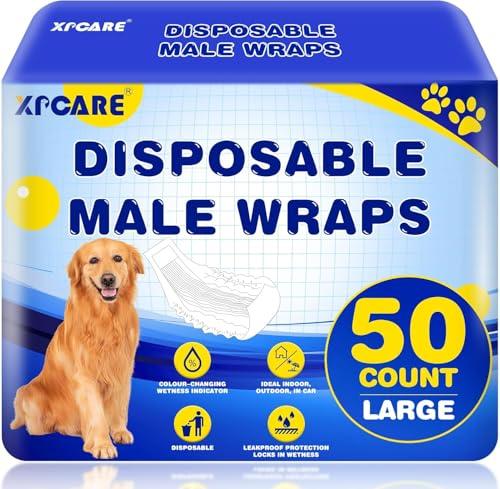 XPCARE 45 Count Disposable Male Dog Diapers, Male Dog Wraps,Super Absorbent Leak-Proof Fit (Large)