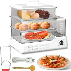 24L/25QT Electric Steamer, 3 Tier Food Steamer, Commercial Stainless Steel Steamer with Detachable Water Tank, Large Capacity Breakfast Machine with Timer, for Home, Restaurant, Party