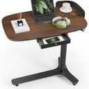 Height Adjustable Mobile Standing Desk with 360 Swivel Casters, 28"-43" Pneumatic Rolling Desk with Storage Drawer, Perfect for Home Office, Bedroom, Living Room, Dark Walnut
