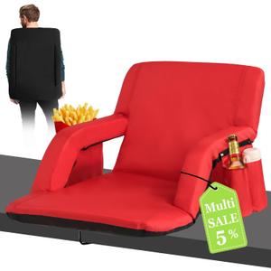 Stadium Seats for Bleachers-3 Heat Settings Backrest&Seat Cushion with Support, Portable Folding Stadium Chair with 6 Reclining, Storage Cup Holder for Football Games/Camping/Concerts (Regular, Red)