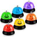 Tudomro 6 Pcs Call Service Dinner Bell for Desk Classroom Metal Smile Face Bell 3 Inch Diameter Anti Rust for Hotel Restaurant Office School Kitchen Bar(Plain Color)