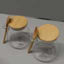 Airtight glass jar storage container with bamboo lid Set of 2, wide mouth, leak-proof, With a spoon, can be used for coffee beans, tea leaves, grains, dried fruits, etc (Small)