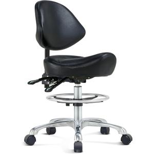 Saddle Chair Rolling Saddle Stool with Back Support, Esthetician Chair Ergonomic Saddle Chair for Dental Hygienist, Medical, Salon (with Back, Black)