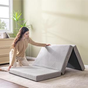 CH Charme House Folding Mattress, 4 Inch Single Tri Folding Memory Foam Mattress for Camping Guest Bed, Washable Cover & Non-Slip Bottom, 75" x 25" x 4", Grey