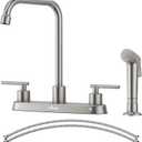 APPASO Kitchen Faucet with Side Sprayer, Brushed Nickel Kitchen Sink Faucet, 4 Hole Kitchen Faucet, Stainless Steel Faucet for Kitchen Sink, 2 Handle Faucets with High Right Angle Spout