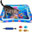 Cat Water Mat - Upgraded 1.5mm Thickened Cat Cooling Water Bed, Interactive Cat Toys Sensory Play Mat with Glowing Swimming Fish, Anti-Scratch Leak-Proof for Indoor/Outdoor Cats, Kittens & Small Dogs