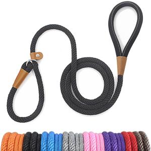 lynxking Dog Leash Slip Lead 5 6 8 FT Dog Training Leash Strong Heavy Duty Rope No Pull Training Lead Leashes for Dogs (Black)
