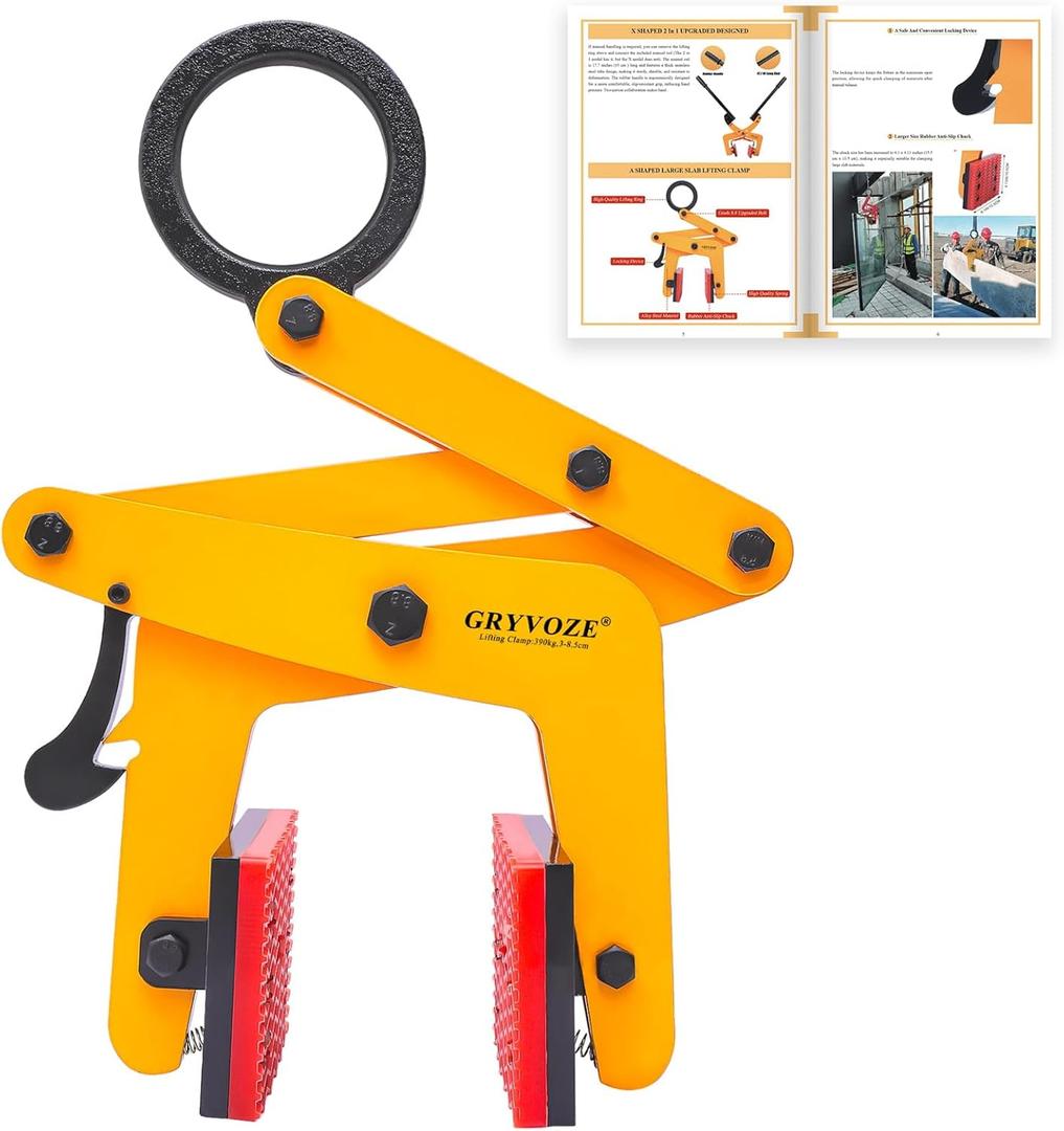 860lbs Granite Slab Lifting Clamp, 1.2"-3.4" A Shaped Heavy Duty Stone Lifter Equipment, Marble Carrying Clamps Tongs, also Suitable for Concrete, Steel, Rocks, Curbstones and Glass