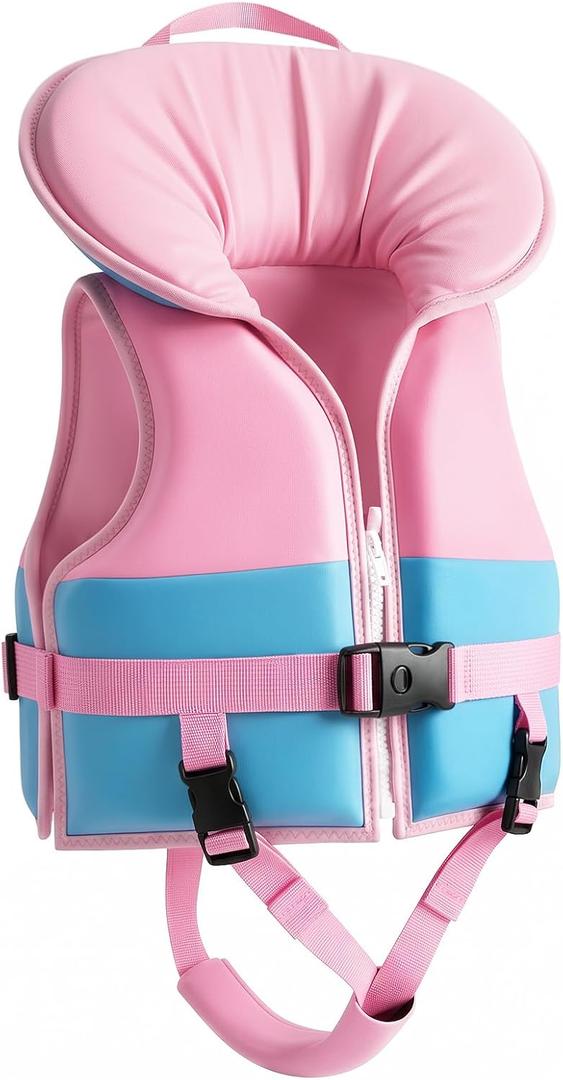 HeySplash Infant Swim Vest, Baby Floaties for 6-24 Months (13-33lbs) with Head Support, Safety Buckles Training Swim Jacket for 1,2 Years Toddlers,10-20-30 lbs Girls, Beach Pool Float Jumper, Pink