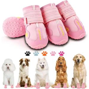 Hcpet Dog Shoes, Dog Boots for Large Dogs, Breathable Dog Booties Paw Protector for Summer Hot Pavement, Winter Snowy Day, Outdoor Walking, Indoor Hardfloors Anti Slip Sole Pink Size 8 (#8 (width 2.95 inch) for 74-91 lbs)